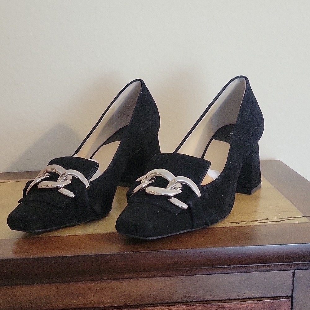 Alex Marie Sz8M Lavelle Black Loafers with Silver buckle Accents New